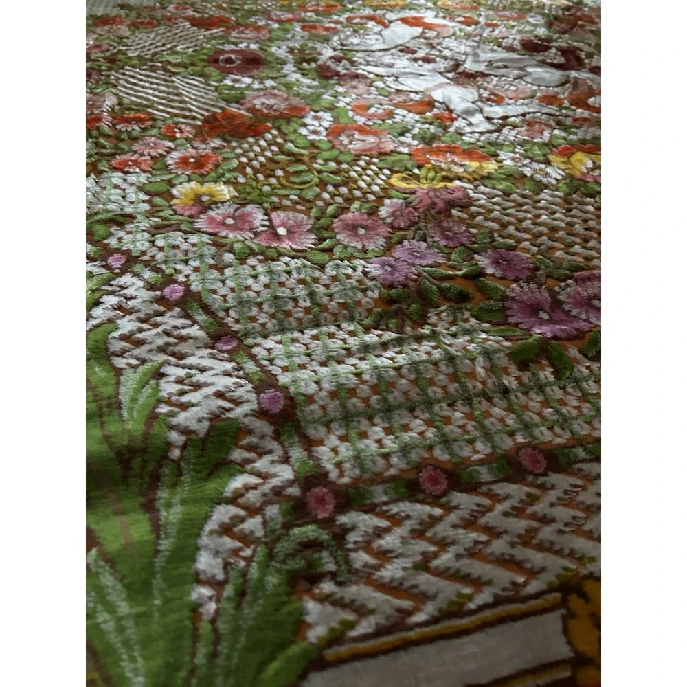 Vintage Italian Velvet Cherub Tapestry Bedspread 83x67